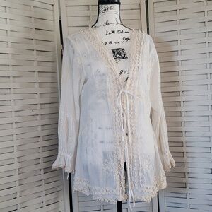 Sorrento open laced Victorian long cuffed sleeves cardigan adjustable size L